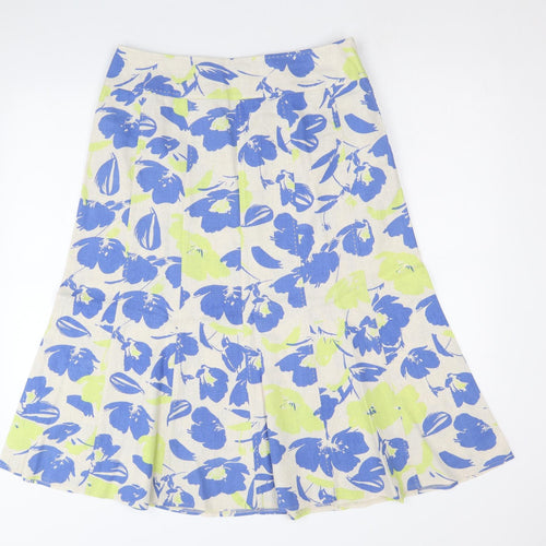 EWM Womens Beige Floral Linen A-Line Skirt Size 14 Zip