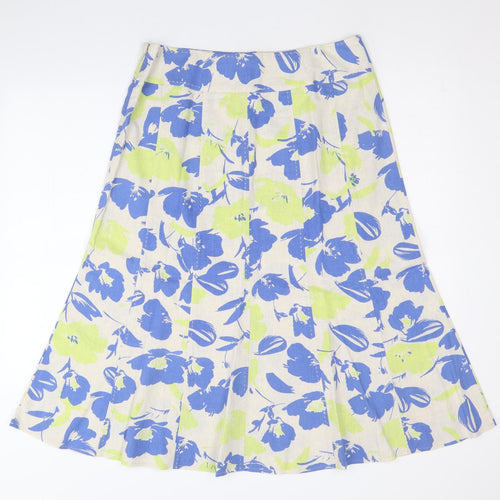 EWM Womens Beige Floral Linen A-Line Skirt Size 14 Zip