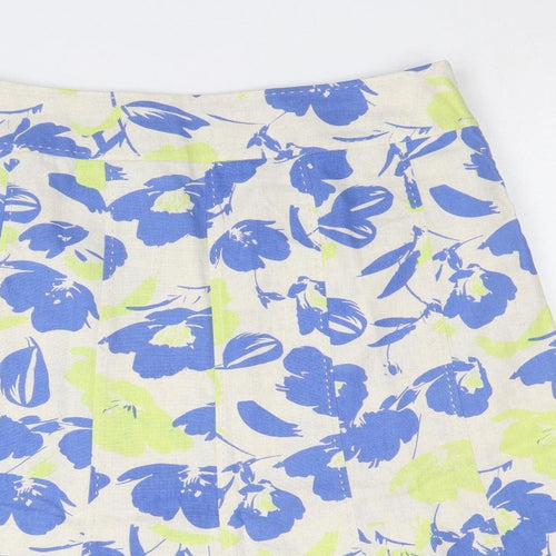 EWM Womens Beige Floral Linen A-Line Skirt Size 14 Zip
