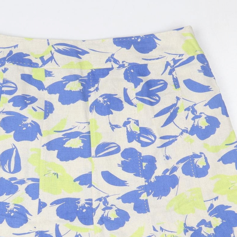 EWM Womens Beige Floral Linen A-Line Skirt Size 14 Zip