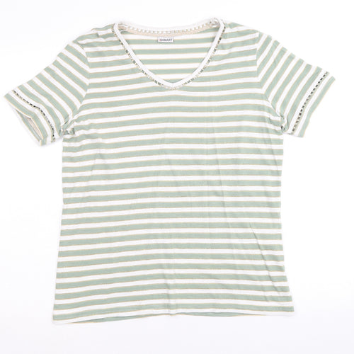 Damart Womens Green Striped Cotton Basic T-Shirt Size 14 V-Neck