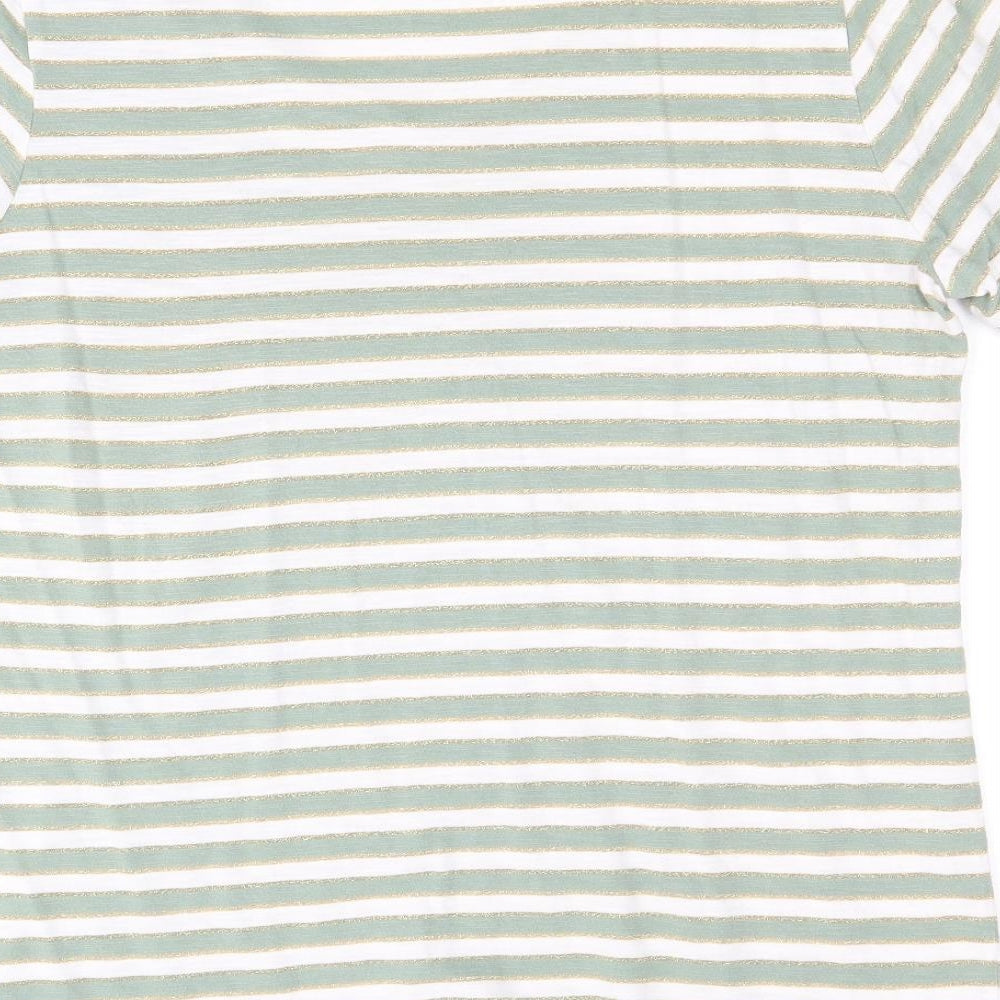 Damart Womens Green Striped Cotton Basic T-Shirt Size 14 V-Neck