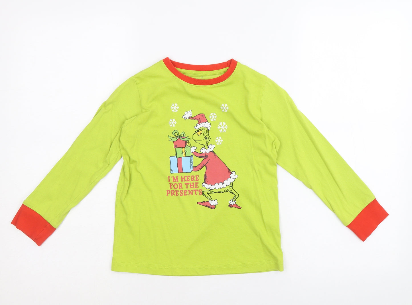 Dr. Seuss Boys Green 100% Cotton Basic T-Shirt Size 5-6 Years Round Neck Pullover - Grinch