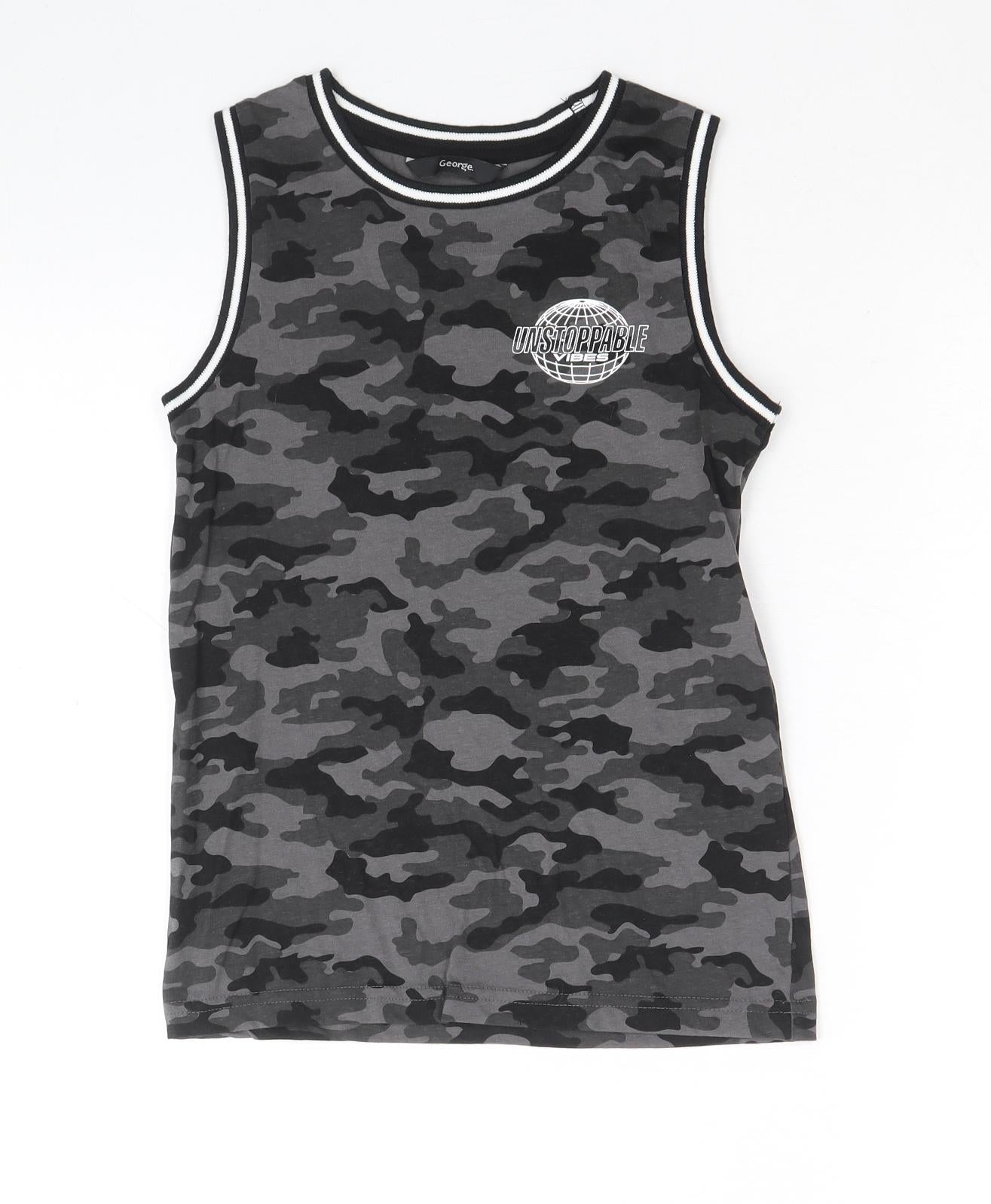 George Boys Black Camouflage Cotton Basic Tank Size 6-7 Years Round Neck Pullover - Unstoppable