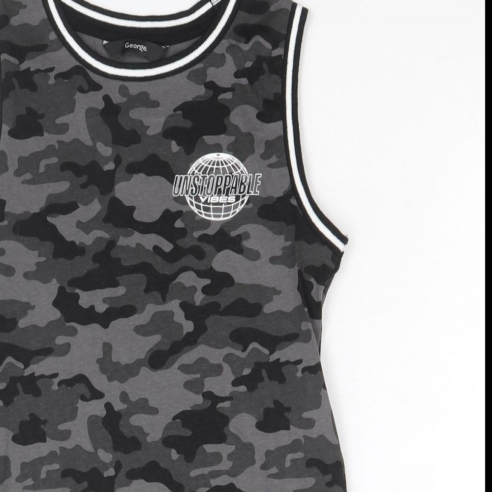 George Boys Black Camouflage Cotton Basic Tank Size 6-7 Years Round Neck Pullover - Unstoppable