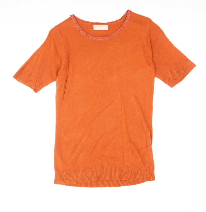 Daxon Womens Orange Round Neck Acrylic Pullover Jumper Size 10 - Lace Detail