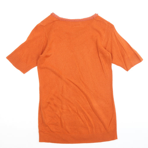 Daxon Womens Orange Round Neck Acrylic Pullover Jumper Size 10 - Lace Detail