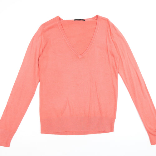 Essentials Womens Pink V-Neck Acrylic Pullover Jumper Size 12