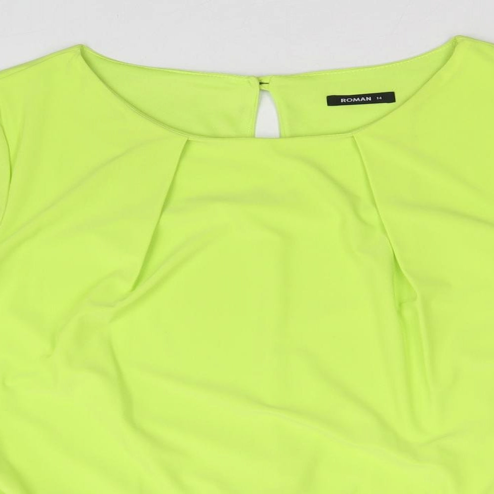 Roman Womens Green Polyester Basic Blouse Size 14 Boat Neck - Front Pleat Detail