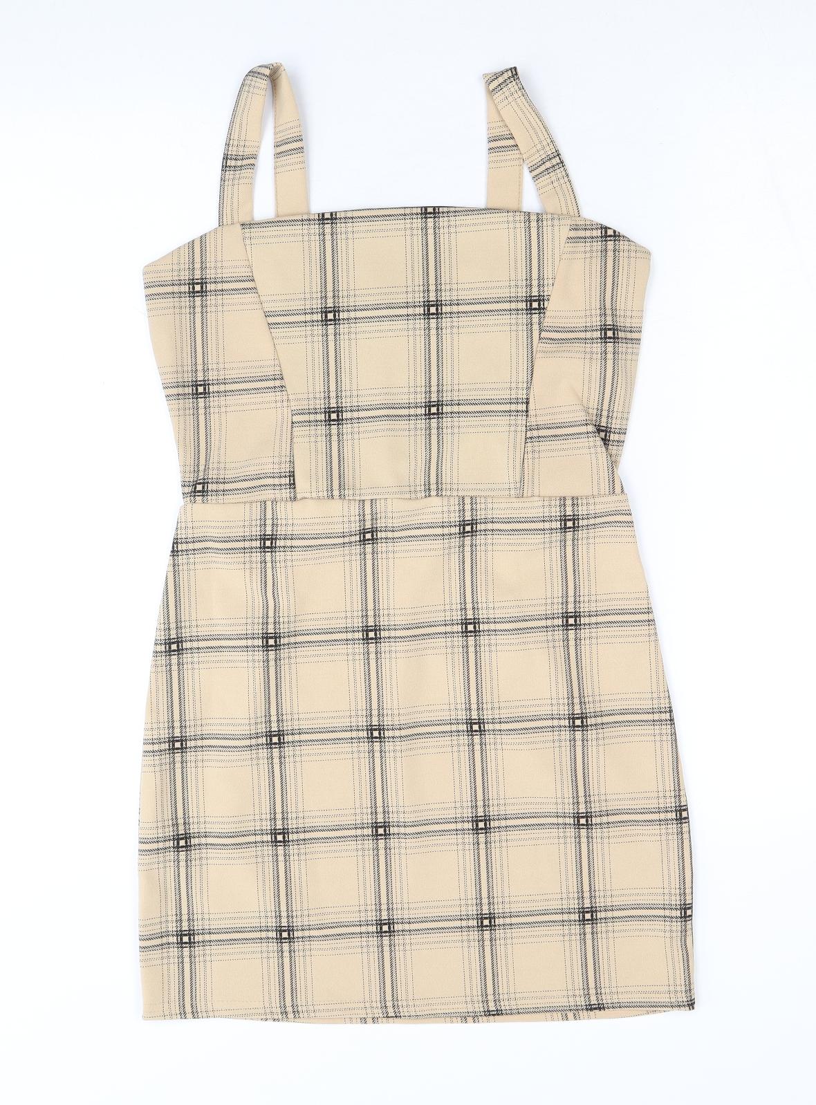 I SAW IT FIRST Womens Brown Plaid Polyester Pinafore/Dungaree Dress Size 10 Square Neck Pullover