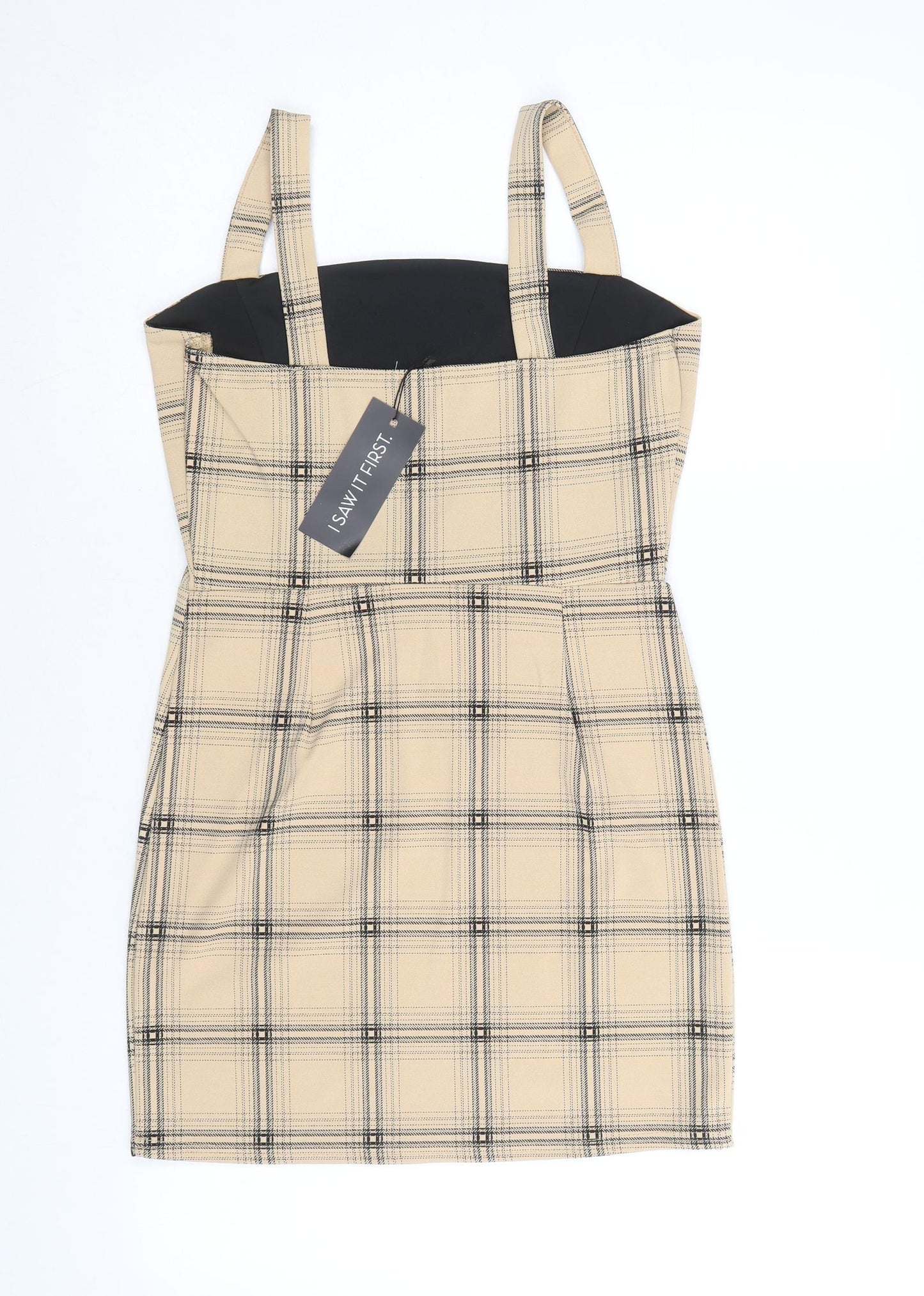 I SAW IT FIRST Womens Brown Plaid Polyester Pinafore/Dungaree Dress Size 10 Square Neck Pullover