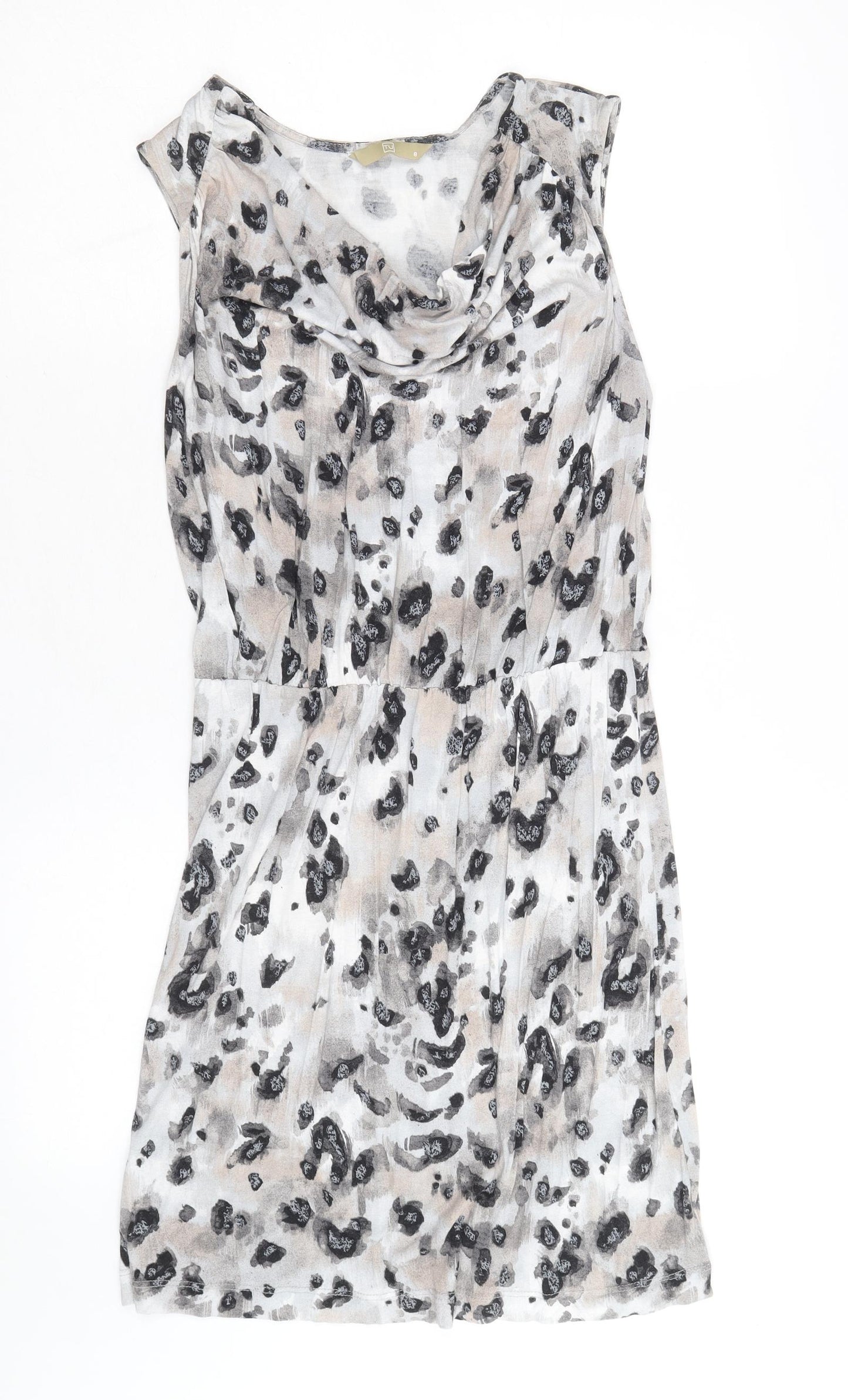 TU Womens Grey Geometric Viscose A-Line Size 8 Cowl Neck Pullover