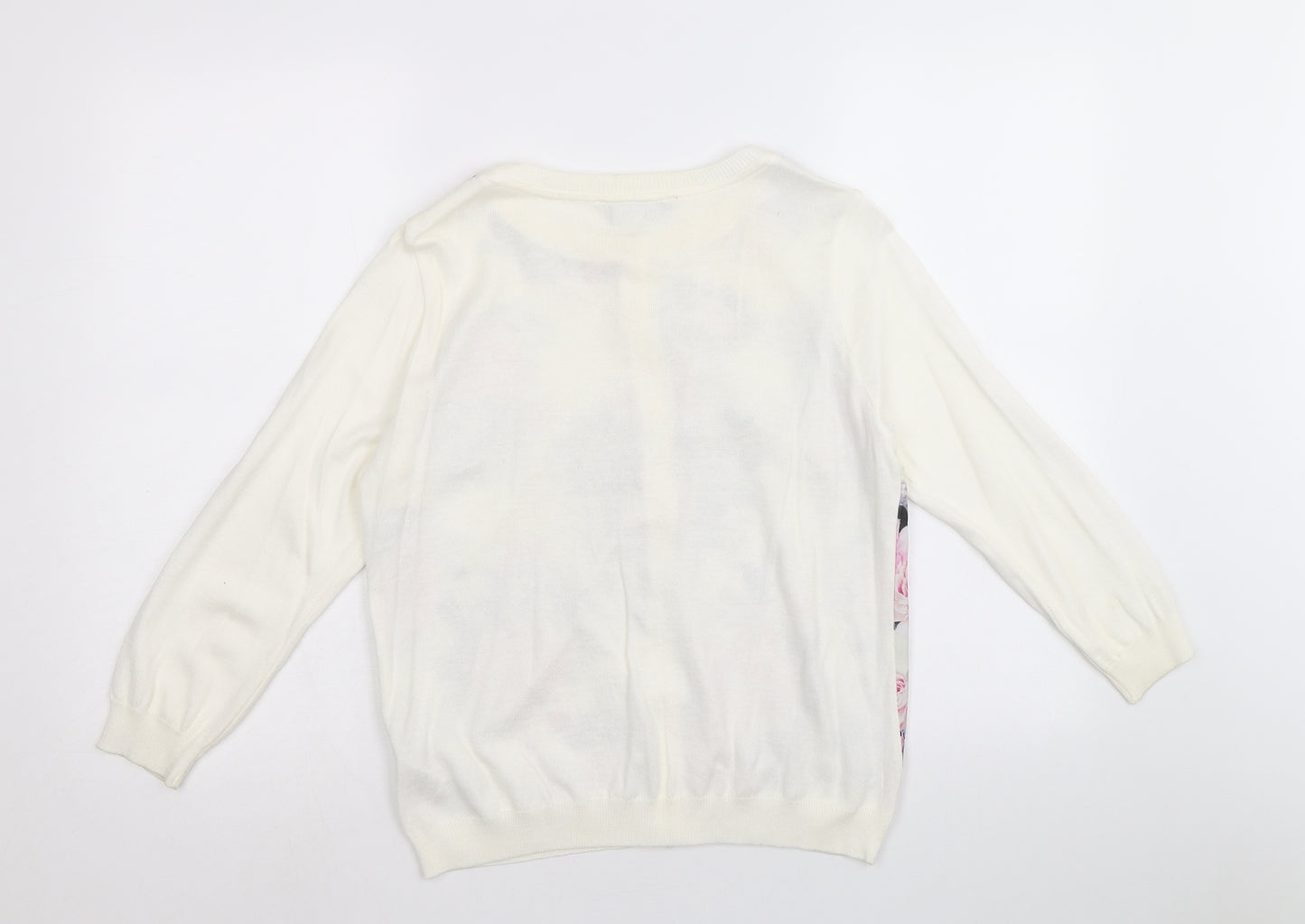Dorothy Perkins Womens Ivory Boat Neck Floral Acrylic Cardigan Jumper Size 12