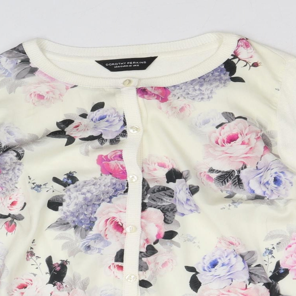 Dorothy Perkins Womens Ivory Boat Neck Floral Acrylic Cardigan Jumper Size 12