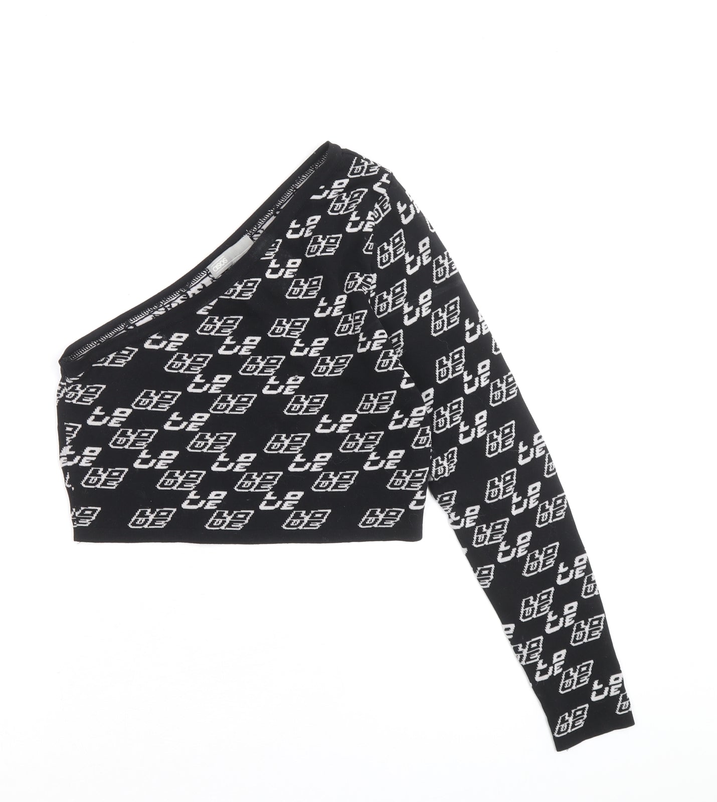 ASOS Womens Black Geometric Polyamide Cropped Blouse Size 10 One Shoulder