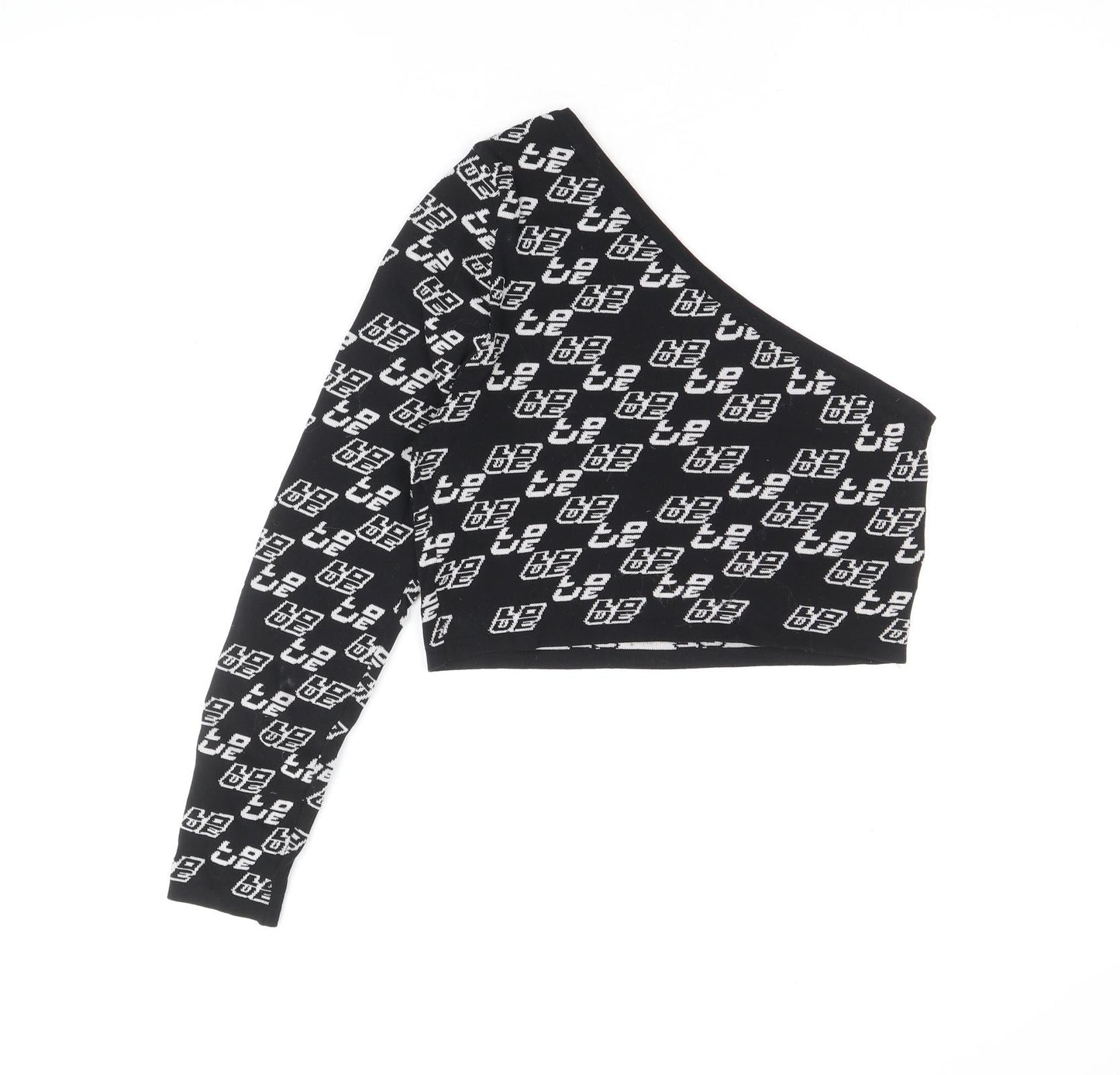 ASOS Womens Black Geometric Polyamide Cropped Blouse Size 10 One Shoulder
