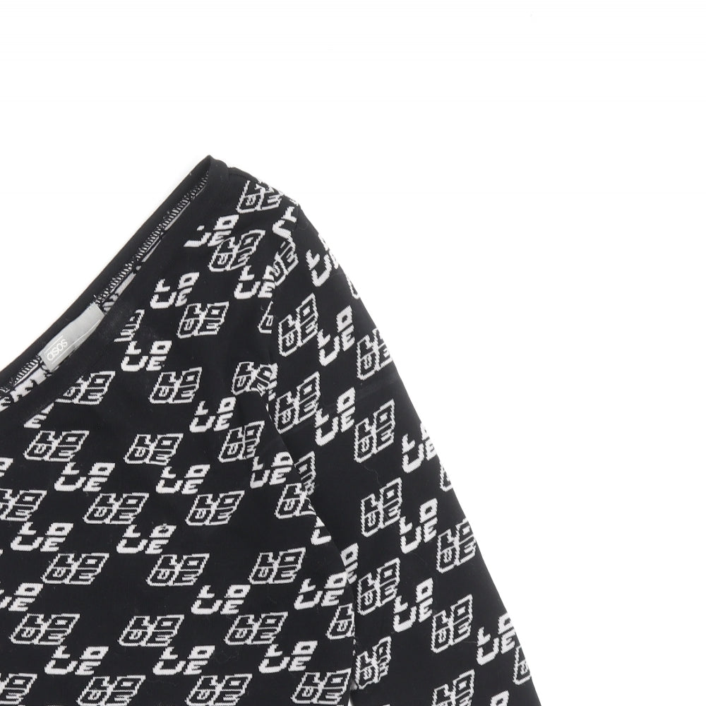 ASOS Womens Black Geometric Polyamide Cropped Blouse Size 10 One Shoulder