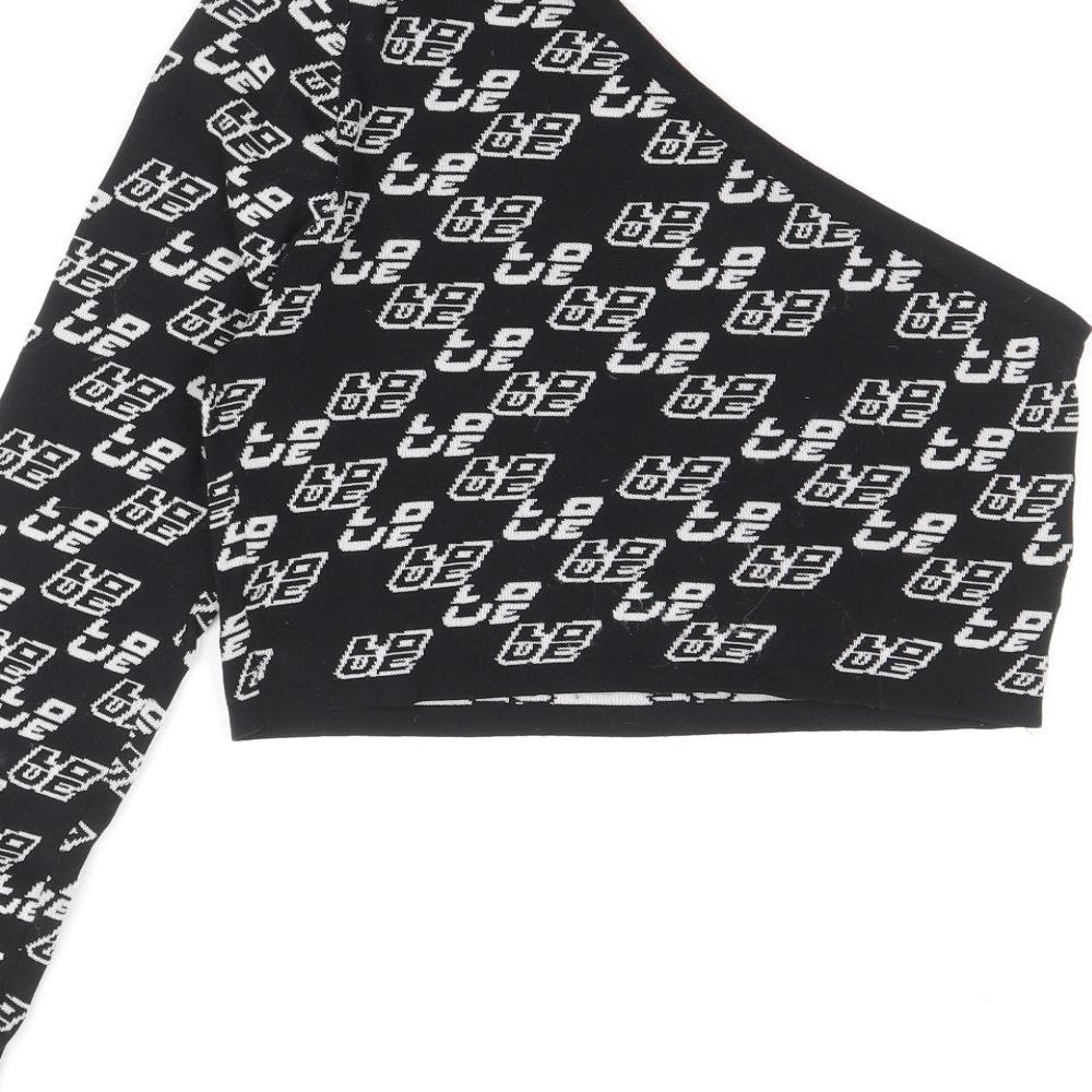 ASOS Womens Black Geometric Polyamide Cropped Blouse Size 10 One Shoulder