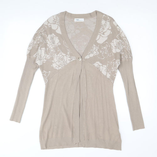 Meily Womens Brown V-Neck Floral Viscose Cardigan Jumper Size S