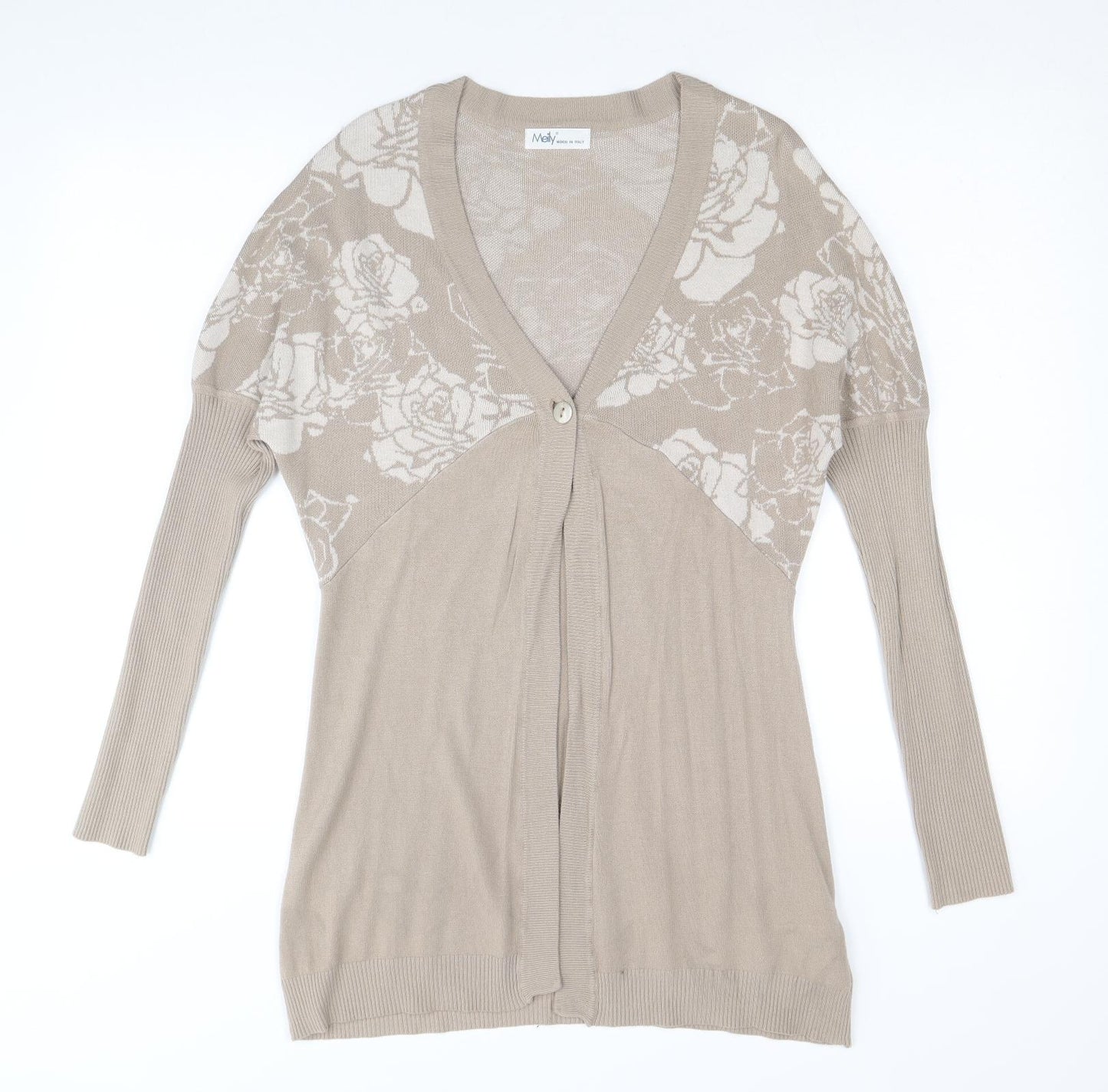 Meily Womens Brown V-Neck Floral Viscose Cardigan Jumper Size S