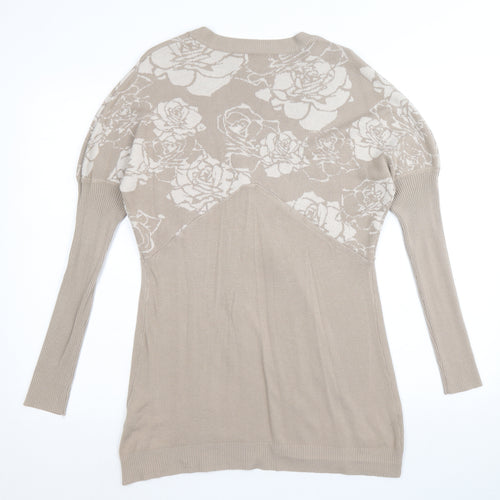 Meily Womens Brown V-Neck Floral Viscose Cardigan Jumper Size S