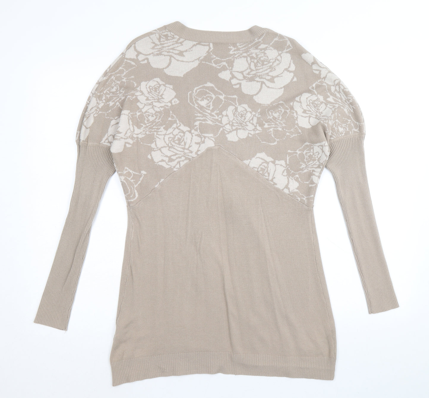 Meily Womens Brown V-Neck Floral Viscose Cardigan Jumper Size S