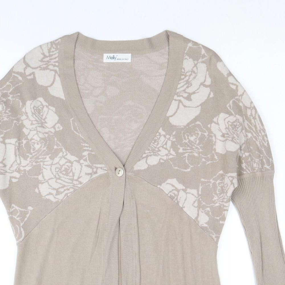 Meily Womens Brown V-Neck Floral Viscose Cardigan Jumper Size S