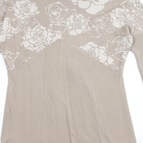 Meily Womens Brown V-Neck Floral Viscose Cardigan Jumper Size S