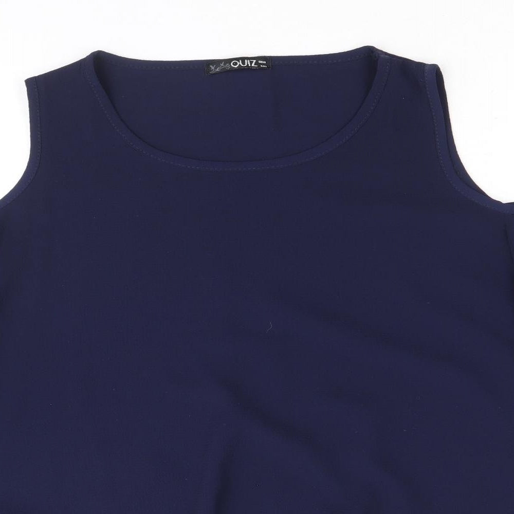 Quiz Womens Blue Polyester Basic Tank Size 14 Boat Neck - Cold Shoulder