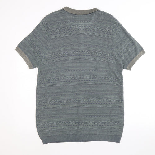 Threadbare Mens Grey Geometric Acrylic Polo Size XL Collared Button