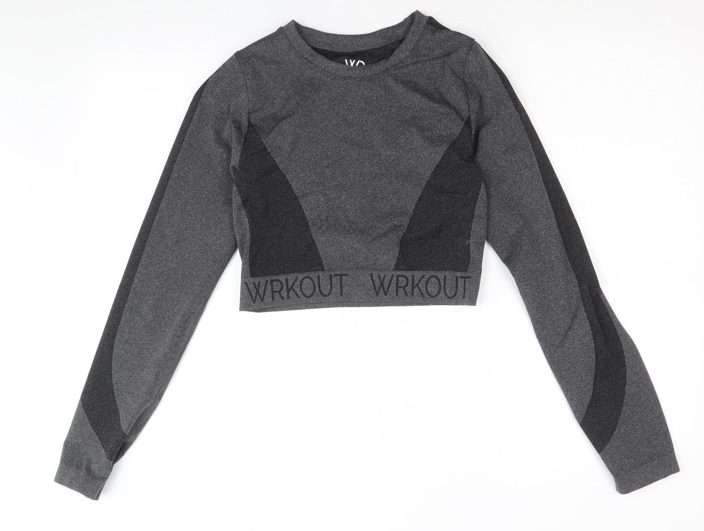 WORKOUT Womens Grey Colourblock Polyamide Blend Cropped Casual Size L Round Neck Pullover