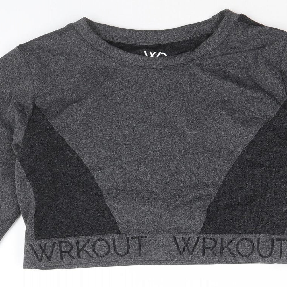 WORKOUT Womens Grey Colourblock Polyamide Blend Cropped Casual Size L Round Neck Pullover