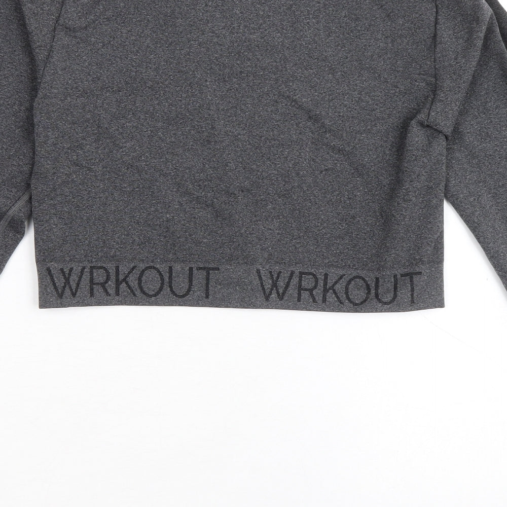 WORKOUT Womens Grey Colourblock Polyamide Blend Cropped Casual Size L Round Neck Pullover