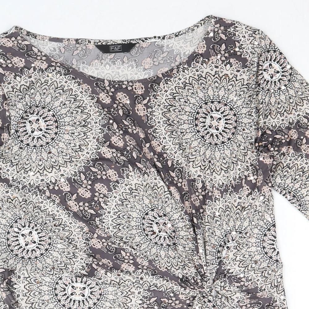 F&F Womens Multicoloured Geometric Polyester Basic Blouse Size 10 Boat Neck - Twist Detail