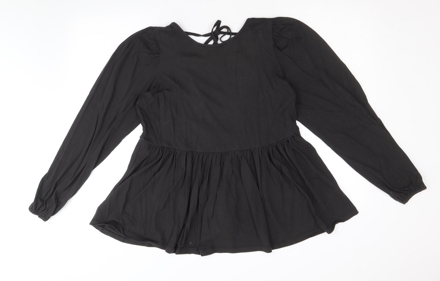 ASOS Womens Black 100% Cotton Basic Blouse Size 10 Boat Neck - Peplum