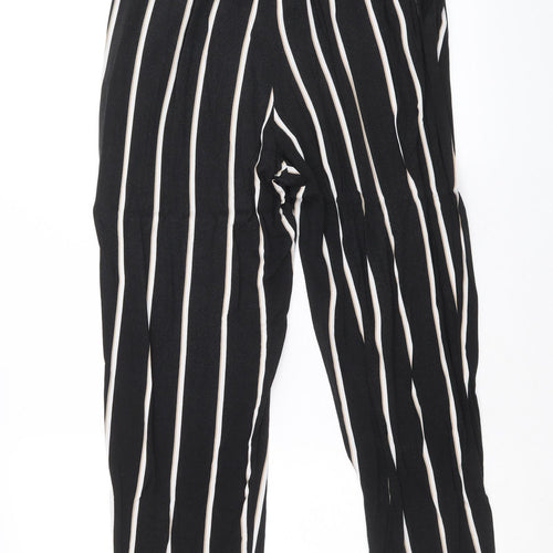 H&M Womens Black Striped Viscose Trousers Size 8 Regular Tie