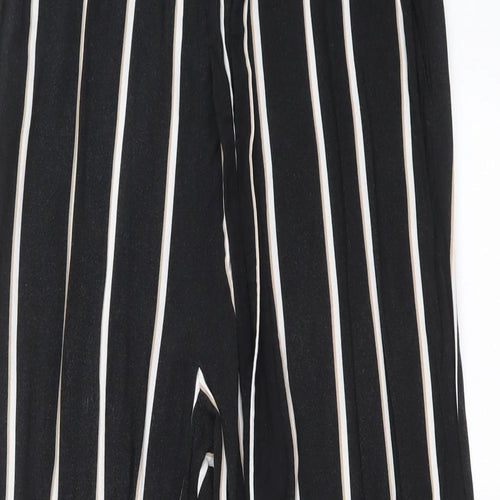 H&M Womens Black Striped Viscose Trousers Size 8 Regular Tie