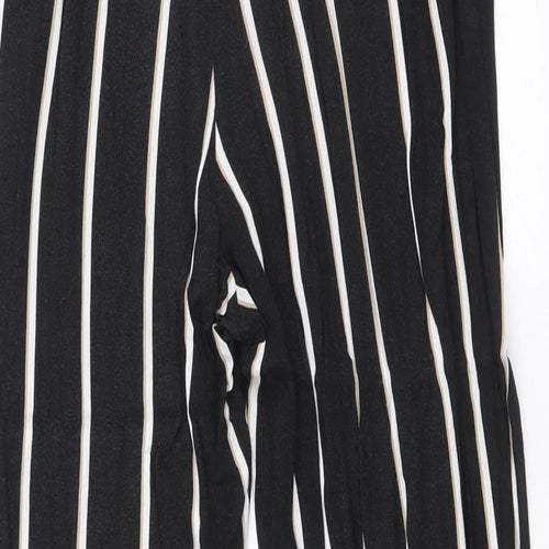 H&M Womens Black Striped Viscose Trousers Size 8 Regular Tie