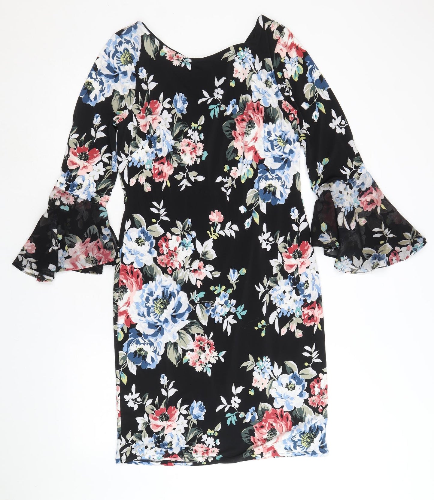 White House Black Market Womens Black Floral Polyester A-Line Size M Round Neck Pullover
