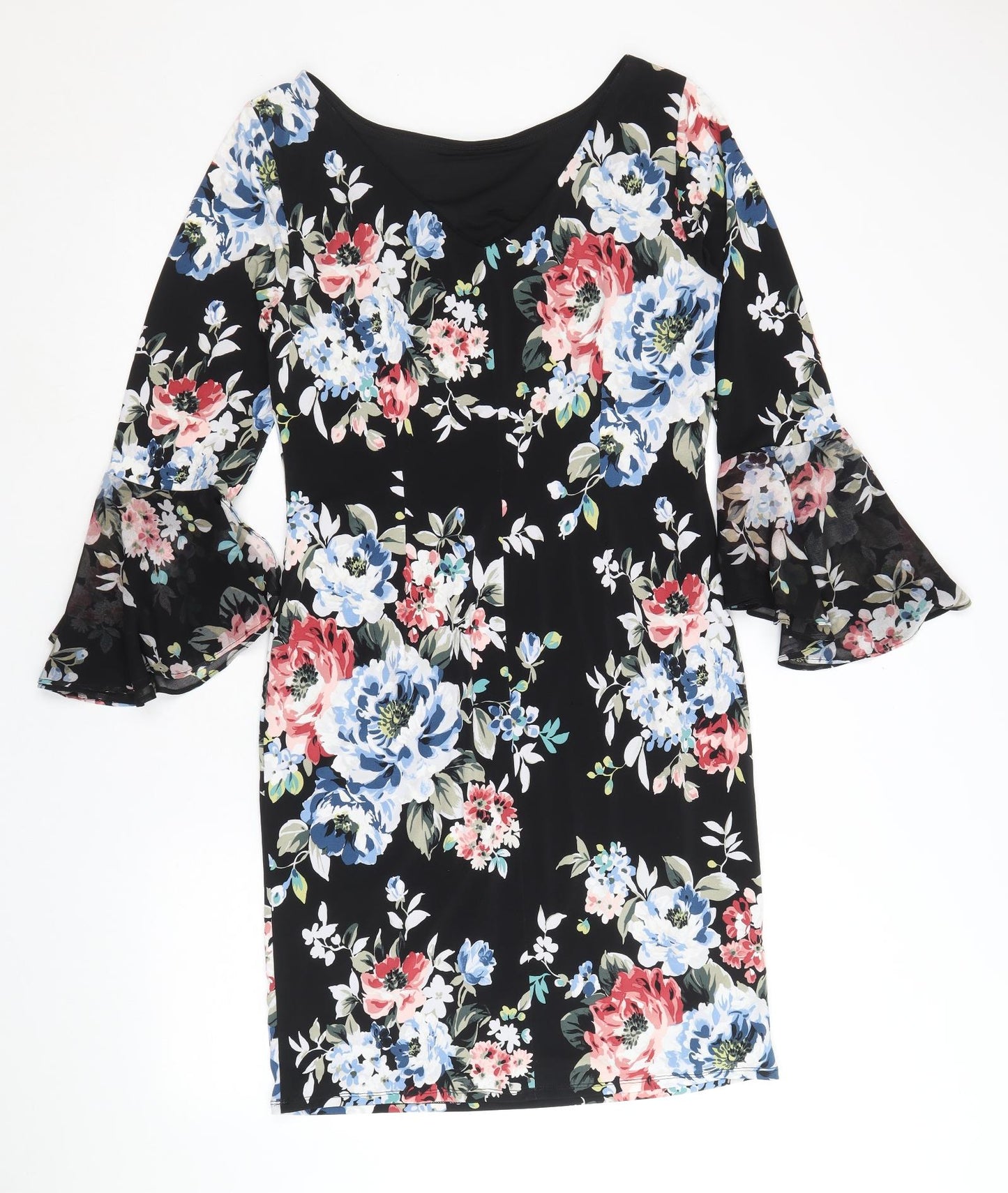 White House Black Market Womens Black Floral Polyester A-Line Size M Round Neck Pullover