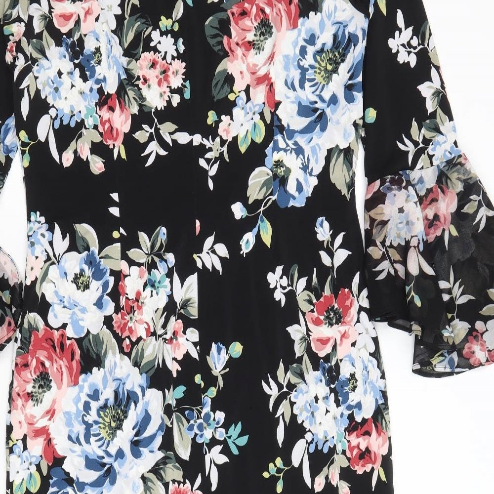 White House Black Market Womens Black Floral Polyester A-Line Size M Round Neck Pullover