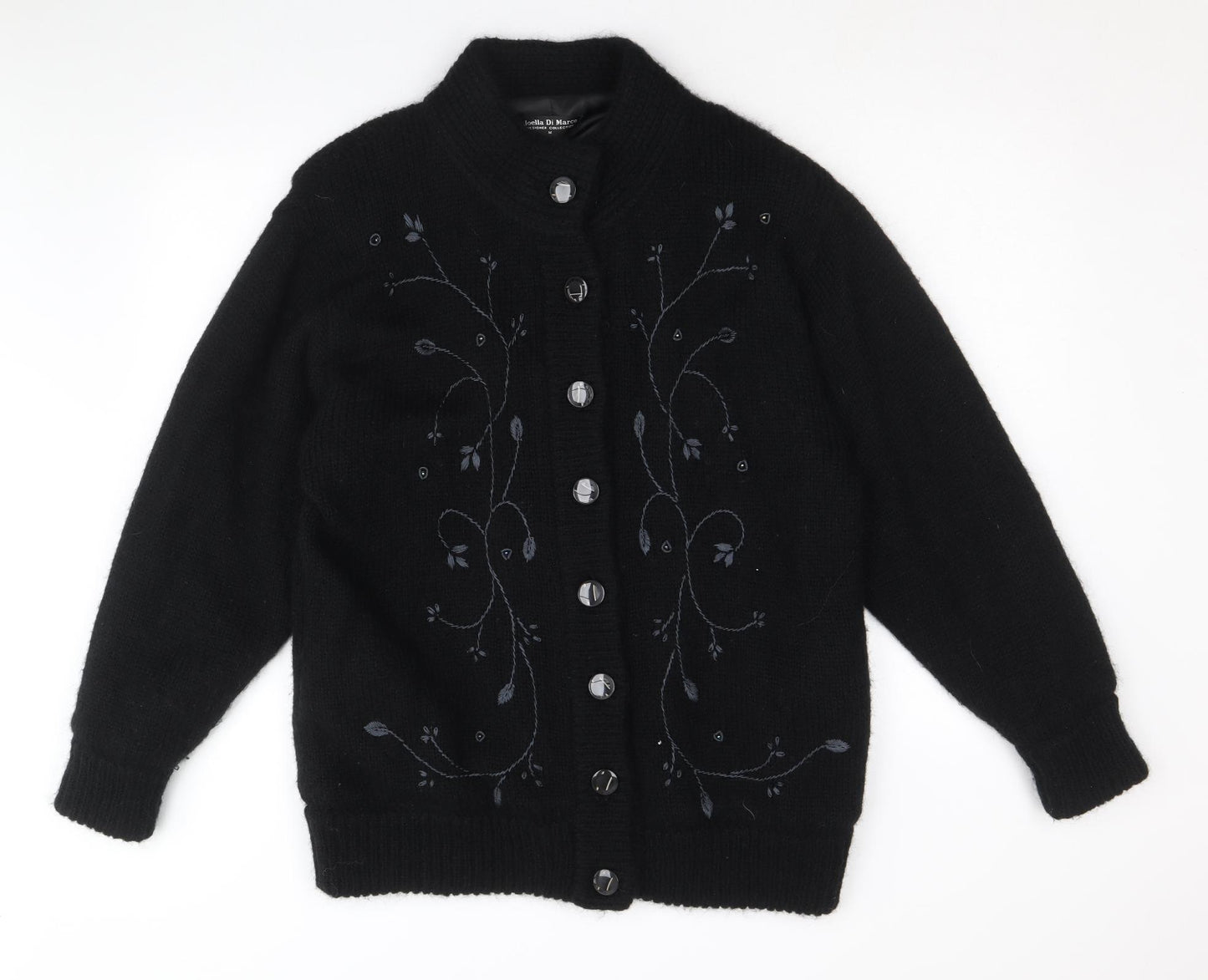 Joella Di Marco Womens Black Floral Pea Coat Coatigan Size M Button