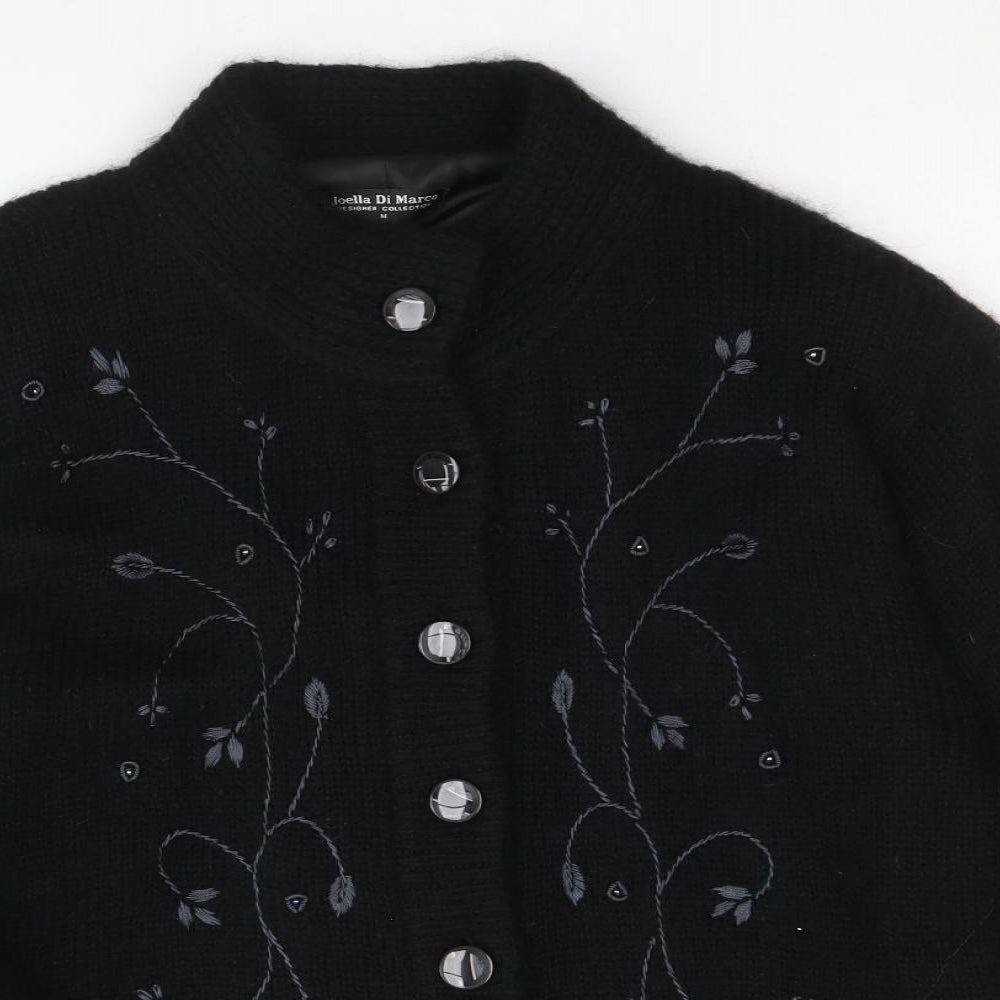 Joella Di Marco Womens Black Floral Pea Coat Coatigan Size M Button