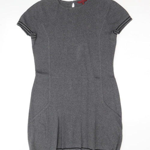 John Richmond Womens Grey Polyester A-Line Size 12 Round Neck Button