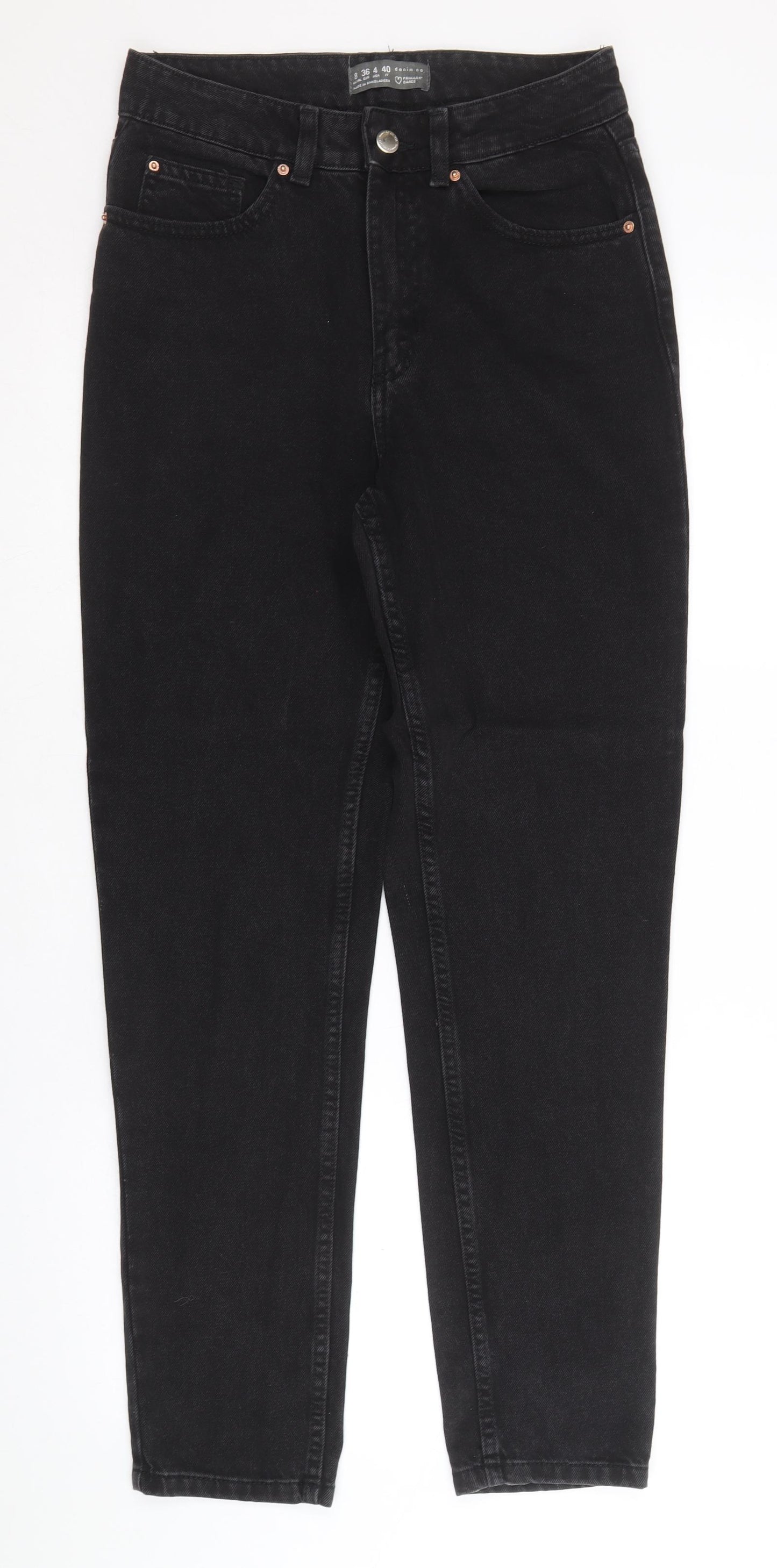 Denim & Co. Womens Black Cotton Straight Jeans Size 8 Regular Zip