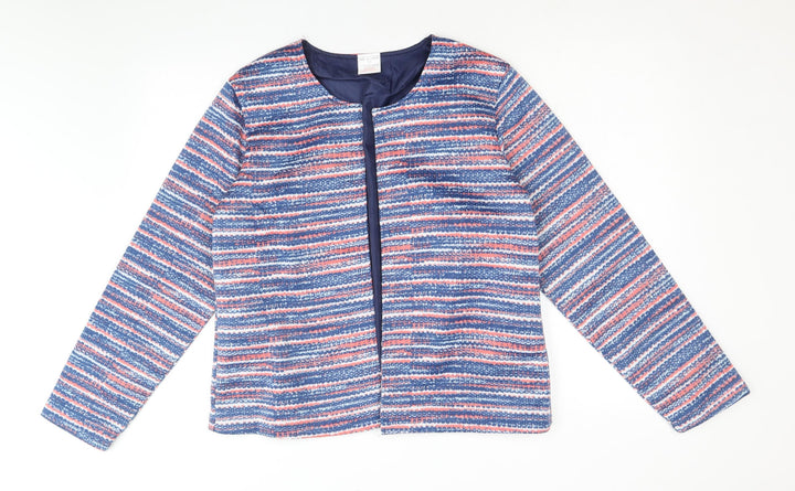 Anne De Lancay Womens Blue Striped Jacket Blazer Size M