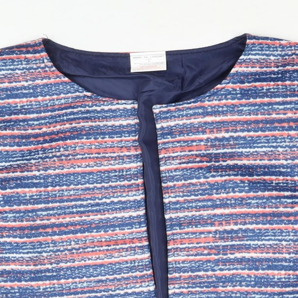 Anne De Lancay Womens Blue Striped Jacket Blazer Size M