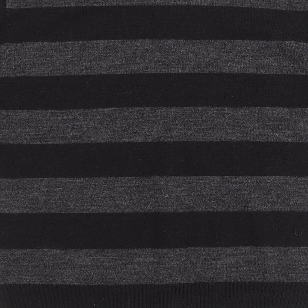 Marks and Spencer Boys Black V-Neck Striped Acrylic Pullover Jumper Size 9-10 Years Pullover