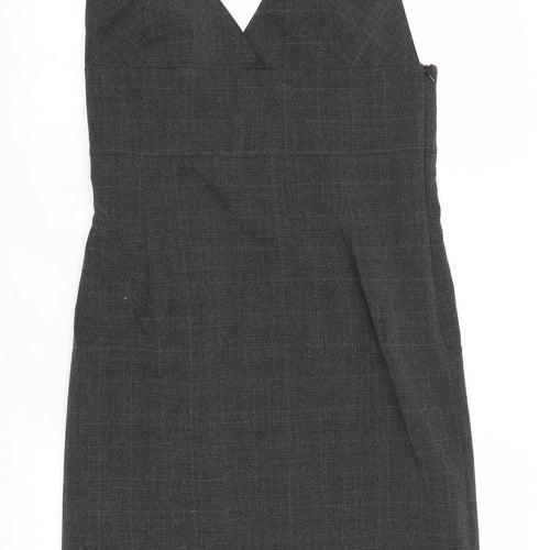 Ben Sherman Womens Grey Plaid Polyester Pinafore/Dungaree Dress Size M V-Neck Zip