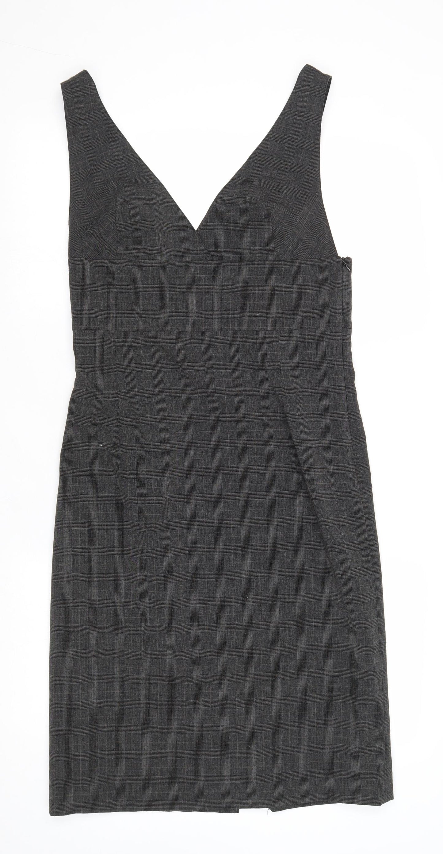 Ben Sherman Womens Grey Plaid Polyester Pinafore/Dungaree Dress Size M V-Neck Zip